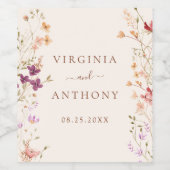 Kleurrijke lente Wildflower beemdweide Garden Wedd Wijn Etiket (Enkel label)