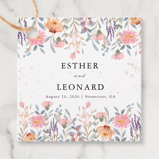 Kleurrijke lente Wildflower bruiloft Bedankjes Labels (Voorkant)