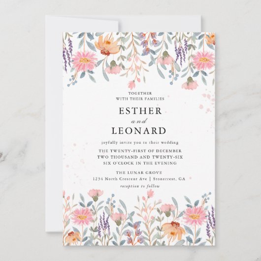 Kleurrijke lente Wildflower bruiloft Kaart (Voorkant)