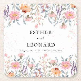 Kleurrijke lente Wildflower bruiloft Kartonnen Onderzetters