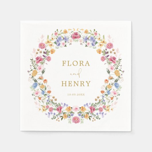 Kleurrijke lente Wildflower Garden Wreath Wedding Servet (Voorkant)