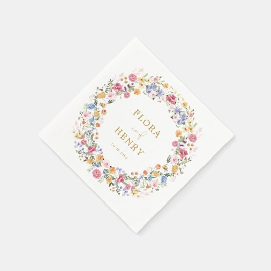 Kleurrijke lente Wildflower Garden Wreath Wedding Servet (Hoek)