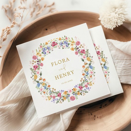 Kleurrijke lente Wildflower Garden Wreath Wedding Servet