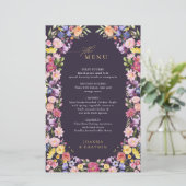 Kleurrijke lente Wildflower Meadow Bruiloft Menu (Staand voorkant)