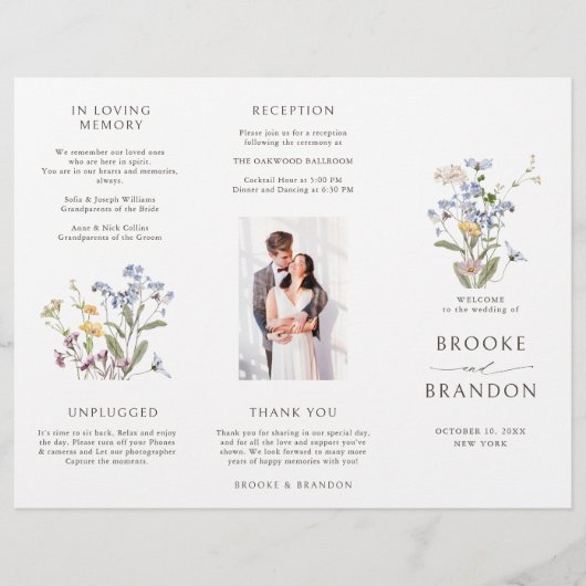 Kleurrijke lente Wildflower Meadow Bruiloft Progra (Voorkant)