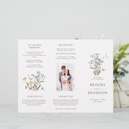 Kleurrijke lente Wildflower Meadow Bruiloft Progra (Staand voorkant)