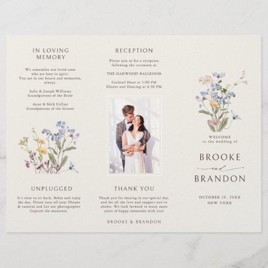 Kleurrijke lente Wildflower Meadow Bruiloft Progra (Voorkant)