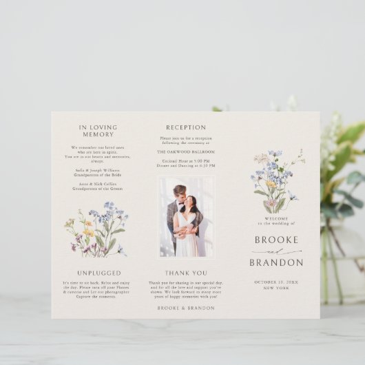 Kleurrijke lente Wildflower Meadow Bruiloft Progra (Staand voorkant)