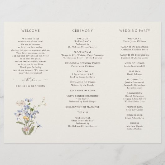 Kleurrijke lente Wildflower Meadow Bruiloft Progra (Achterkant)