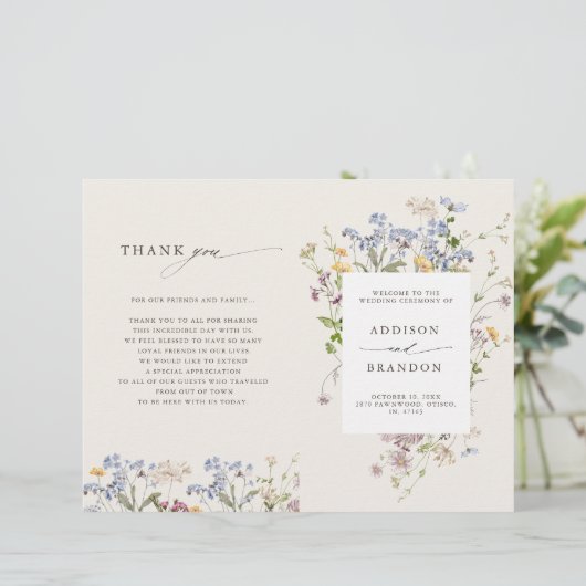 Kleurrijke lente Wildflower Meadow Bruiloft Progra (Staand voorkant)