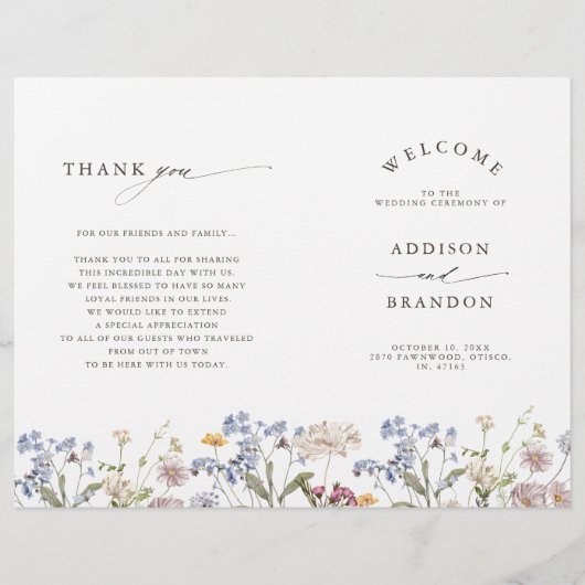 Kleurrijke lente Wildflower Meadow Bruiloft Progra (Voorkant)