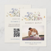 Kleurrijke Lente Wildflower Meadow Bruiloft QR Cod RSVP Kaartje (Voorkant / Achterkant)