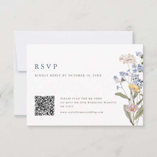 Kleurrijke Lente Wildflower Meadow Bruiloft QR Cod RSVP Kaartje (Voorkant)