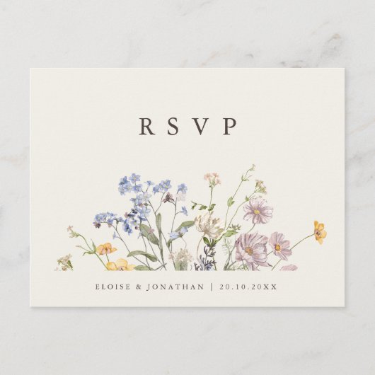 Kleurrijke Lente Wildflower Meadow Bruiloft RSVP Briefkaart (Voorkant)