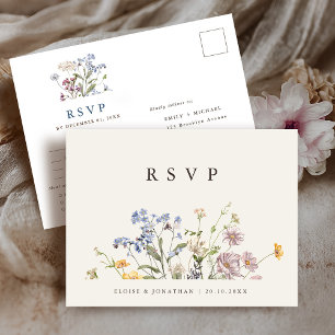 Kleurrijke Lente Wildflower Meadow Bruiloft RSVP Briefkaart