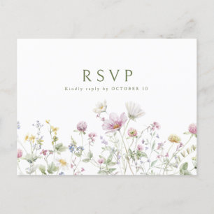 Kleurrijke Lente Wildflower Meadow Bruiloft RSVP Briefkaart