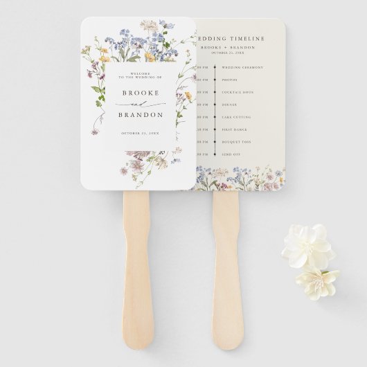 Kleurrijke lente Wildflower Meadow bruiloft tijdli Handwaaier (Voorkant en achterkant)