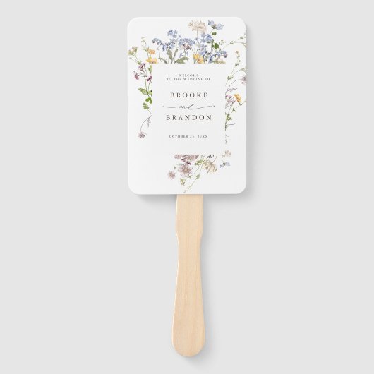 Kleurrijke lente Wildflower Meadow bruiloft tijdli Handwaaier (Voorkant)