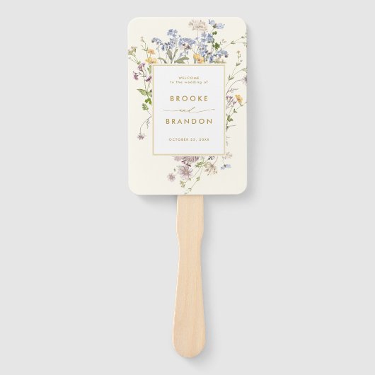 Kleurrijke lente Wildflower Meadow bruiloft tijdli Handwaaier (Voorkant)