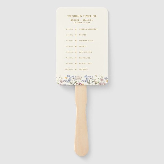 Kleurrijke lente Wildflower Meadow bruiloft tijdli Handwaaier (Achterkant)