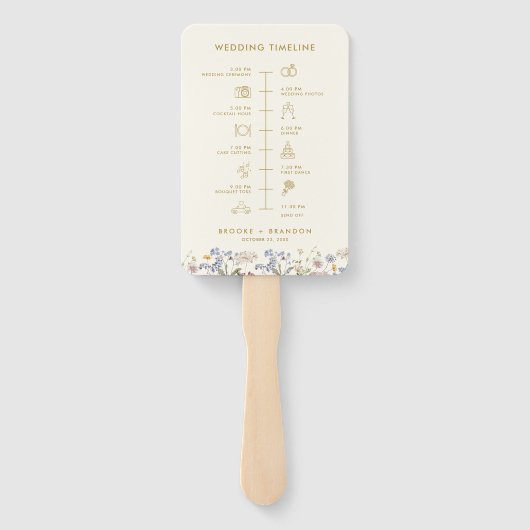 Kleurrijke lente Wildflower Meadow bruiloft tijdli Handwaaier (Achterkant)