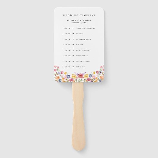 Kleurrijke lente Wildflower Meadow bruiloft tijdli Handwaaier (Achterkant)