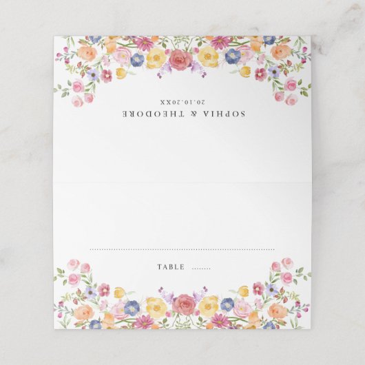 Kleurrijke lente Wildflower Meadow Garden Wedding  Plaatskaartje (Buitenkant ongevouwen)