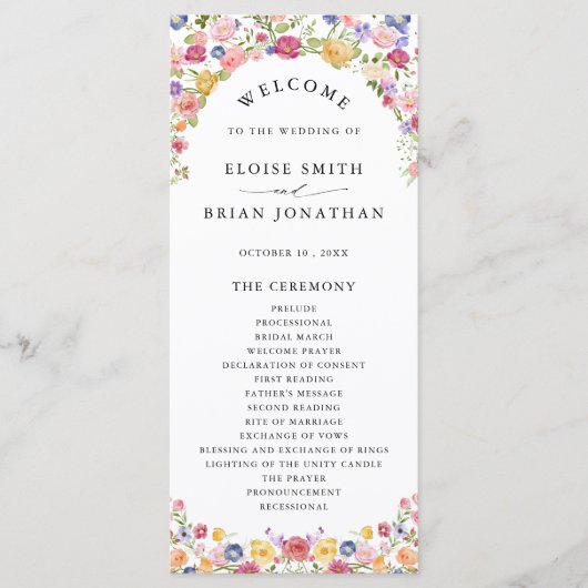 Kleurrijke lente Wildflower Meadow Garden Wedding Programmakaart (Voorkant)