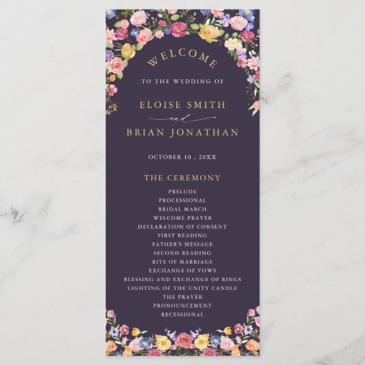Kleurrijke lente Wildflower Meadow Garden Wedding Programmakaart (Voorkant)