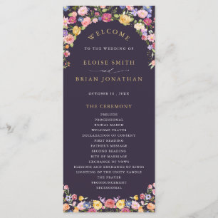 Kleurrijke lente Wildflower Meadow Garden Wedding  Programmakaart