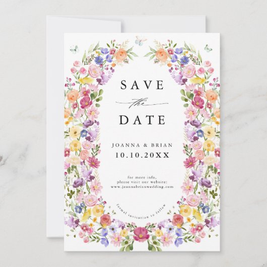 Kleurrijke lente Wildflower Meadow Garden Wedding Save The Date (Voorkant)