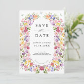 Kleurrijke lente Wildflower Meadow Garden Wedding Save The Date (Staand voorkant)