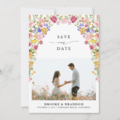 Kleurrijke lente Wildflower Meadow Garden Wedding  Save The Date (Voorkant)