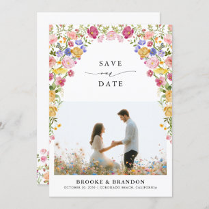 Kleurrijke lente Wildflower Meadow Garden Wedding  Save The Date