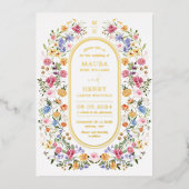 Kleurrijke Lente Wildflower Tuin QR Code Bruiloft Folie Uitnodiging (Voorkant)