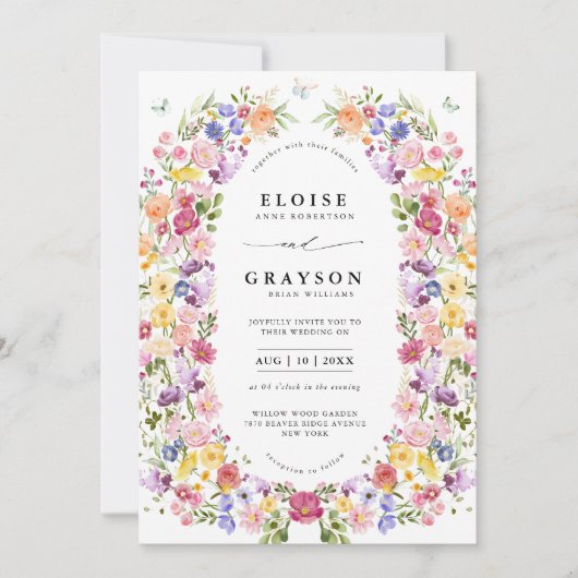 Kleurrijke Lente Wildflower Tuin QR Code Bruiloft Kaart (Voorkant)