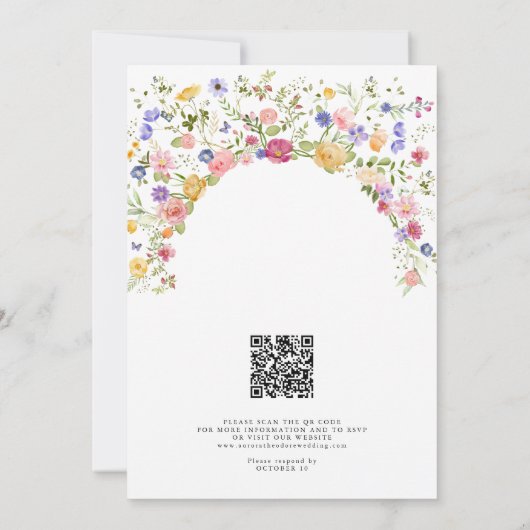 Kleurrijke Lente Wildflower Tuin QR Code Bruiloft Kaart (Achterkant)