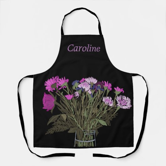 Kleurrijke lentebloem +Custom naam voor haar Schort (Voorkant)