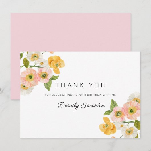 Kleurrijke lentebloemen 70e verjaardag bedankkaart (Voorkant / Achterkant)