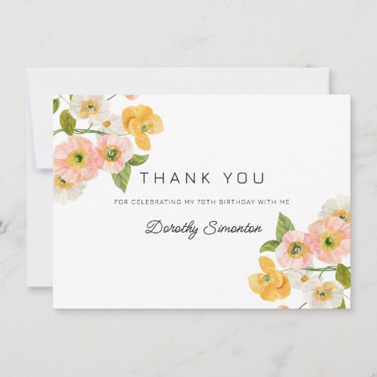 Kleurrijke lentebloemen 70e verjaardag bedankkaart (Voorkant)