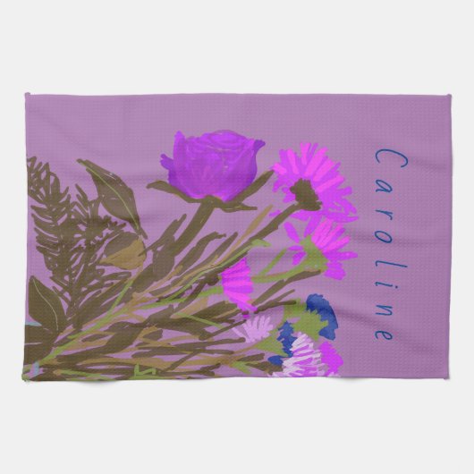 Kleurrijke  lentebloemen + aangepaste naam theedoek (Horizontaal)