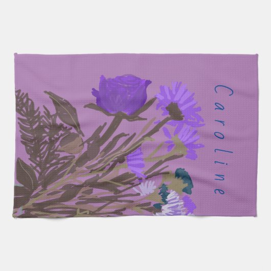 Kleurrijke lentebloemen + aangepaste naam theedoek (Horizontaal)