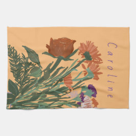 Kleurrijke  lentebloemen + aangepaste naam theedoek