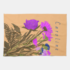 Kleurrijke  lentebloemen + aangepaste naam theedoek