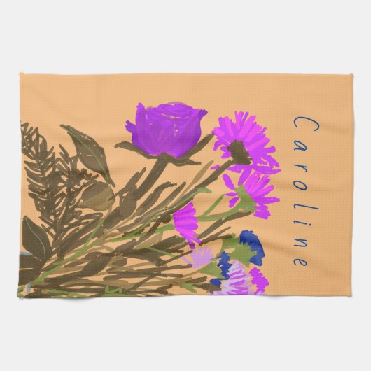 Kleurrijke lentebloemen + aangepaste naam theedoek (Horizontaal)