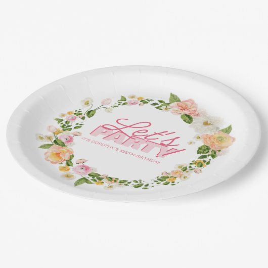 Kleurrijke lentebloemen belettering 100ste verjaar papieren bordje (Gekanteld)