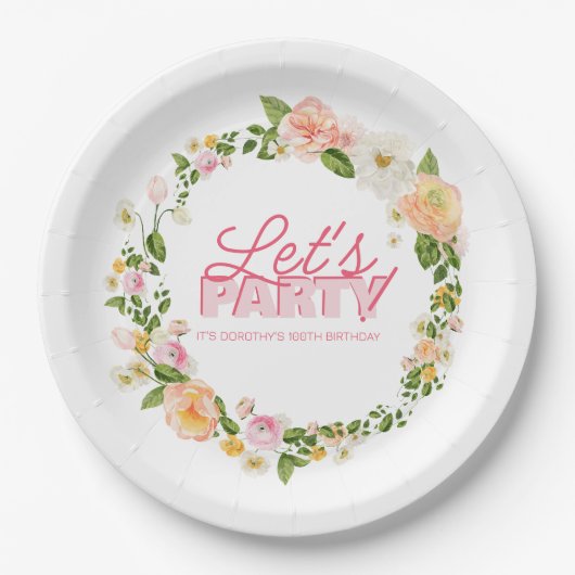 Kleurrijke lentebloemen belettering 100ste verjaar papieren bordje (Voorkant)