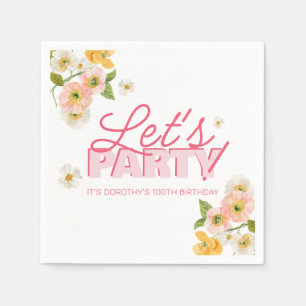 Kleurrijke lentebloemen belettering 100ste verjaar servet