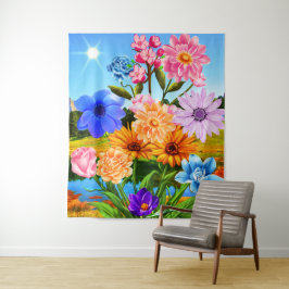 Kleurrijke lentebloemen bloeien - Wildbloemen Wandkleed