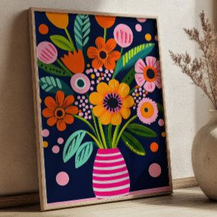 Kleurrijke Lentebloemen Boeket Vaas Bloemschilderk Poster